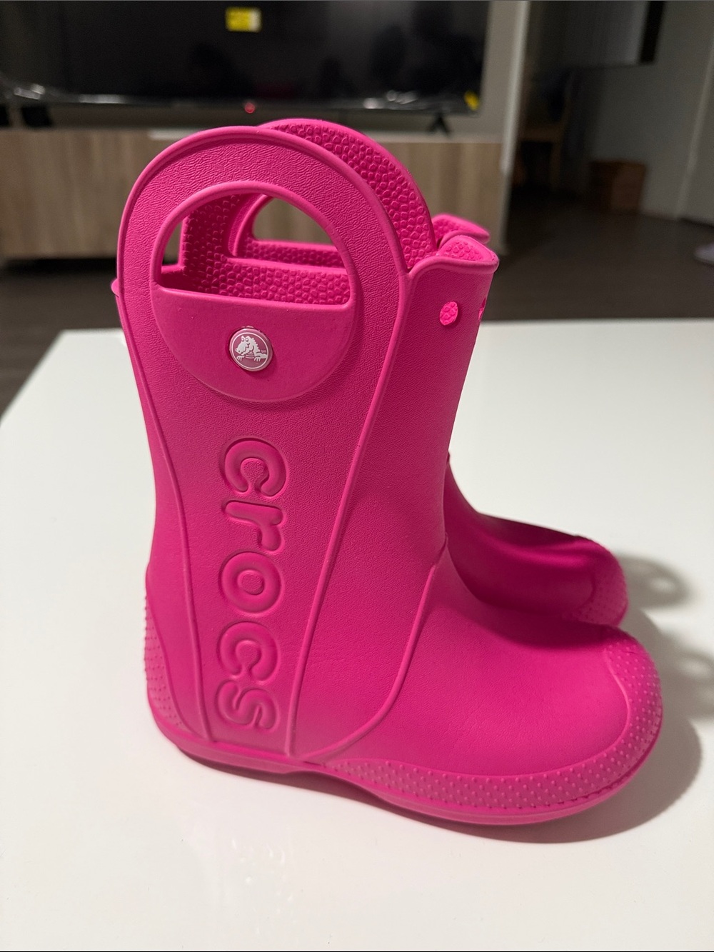 Crocs Youth Girls Handle It Rain Boots Pink Size2 Waterproof Pull on